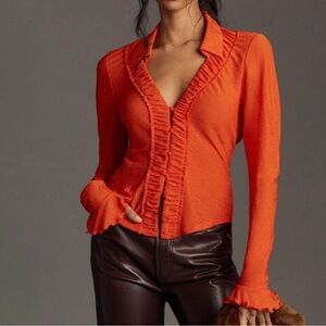 Anthropologie Long Sleeve Orange Blouse Size Medium
